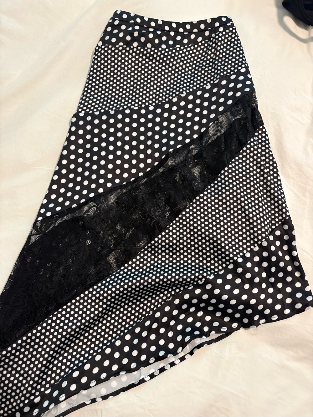 NEVER WORN! Black and White Polka Dot Maxi Skirt - Lace Panel